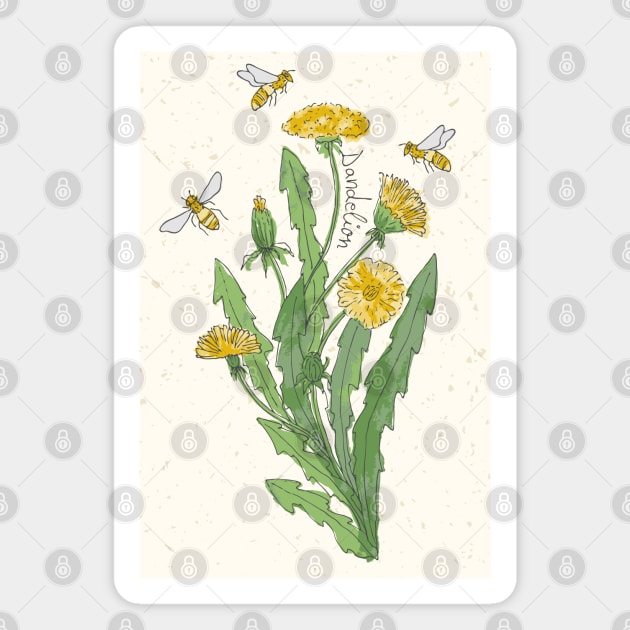 Wildflower Dandelion honey bee Magnet by DenesAnnaDesign